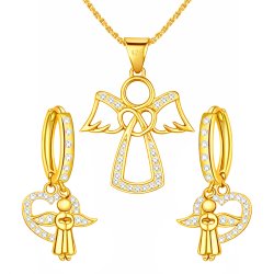Komplet biżuterii srebrnej pozłacanej aniołki na komunię chrzest srebro 925
