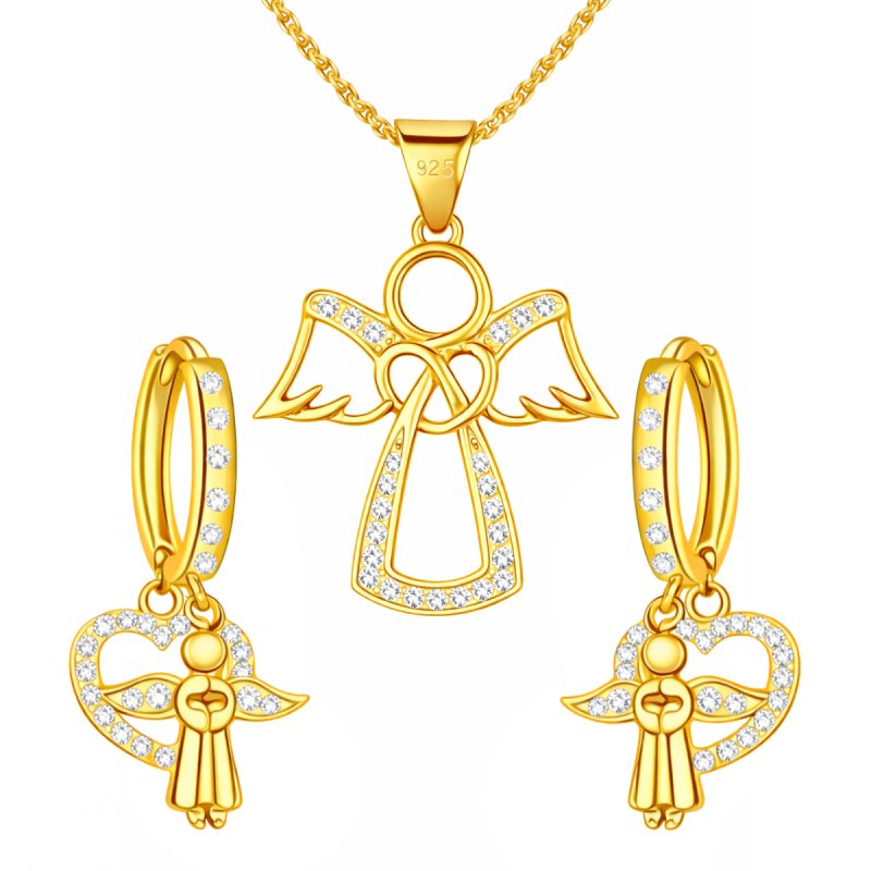 Komplet biżuterii srebrnej pozłacanej aniołki na komunię chrzest srebro 925