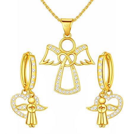 Komplet biżuterii srebrnej pozłacanej aniołki na komunię chrzest srebro 925