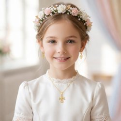 Komplet biżuterii srebrnej pozłacanej aniołki na komunię chrzest srebro 925