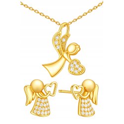 Komplet biżuterii srebrnej pozłacanej aniołki na komunię chrzest srebro 925