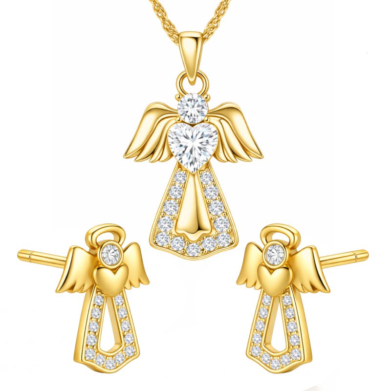 Komplet biżuterii srebrnej pozłacanej aniołki na komunię chrzest srebro 925