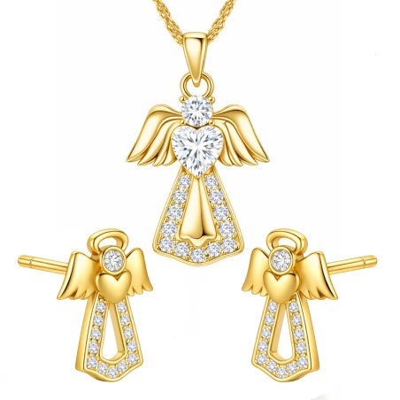 Komplet biżuterii srebrnej pozłacanej aniołki na komunię chrzest srebro 925