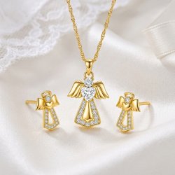 Komplet biżuterii srebrnej pozłacanej aniołki na komunię chrzest srebro 925