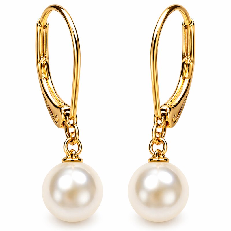 Srebrne kolczyki perły wiszące angielskie pozłacane srebro 925