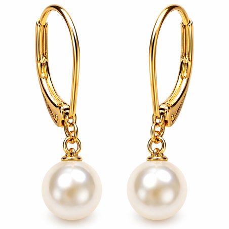 Srebrne kolczyki perły wiszące angielskie pozłacane srebro 925