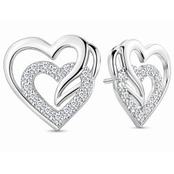 Srebrne kolczyki 925 wkrętki serca cyrkonia dla kobiety