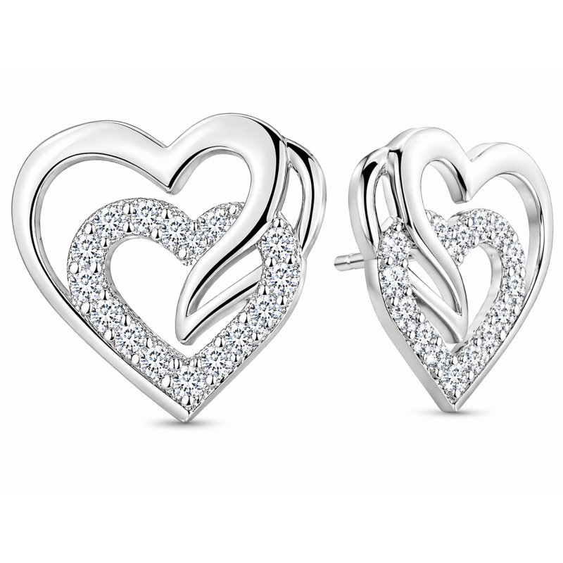Srebrne kolczyki 925 wkrętki serca cyrkonia dla kobiety