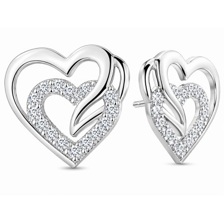 Srebrne kolczyki 925 wkrętki serca cyrkonia dla kobiety