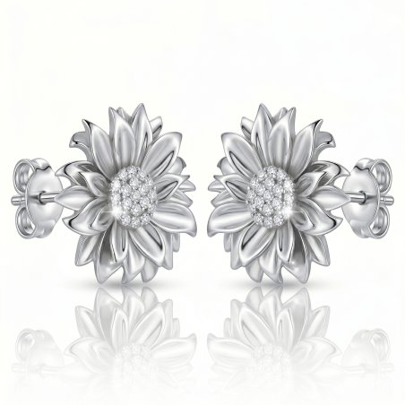 Srebrne kolczyki kwiatki słoneczniki srebro próba 925 sztyfty wkrętki