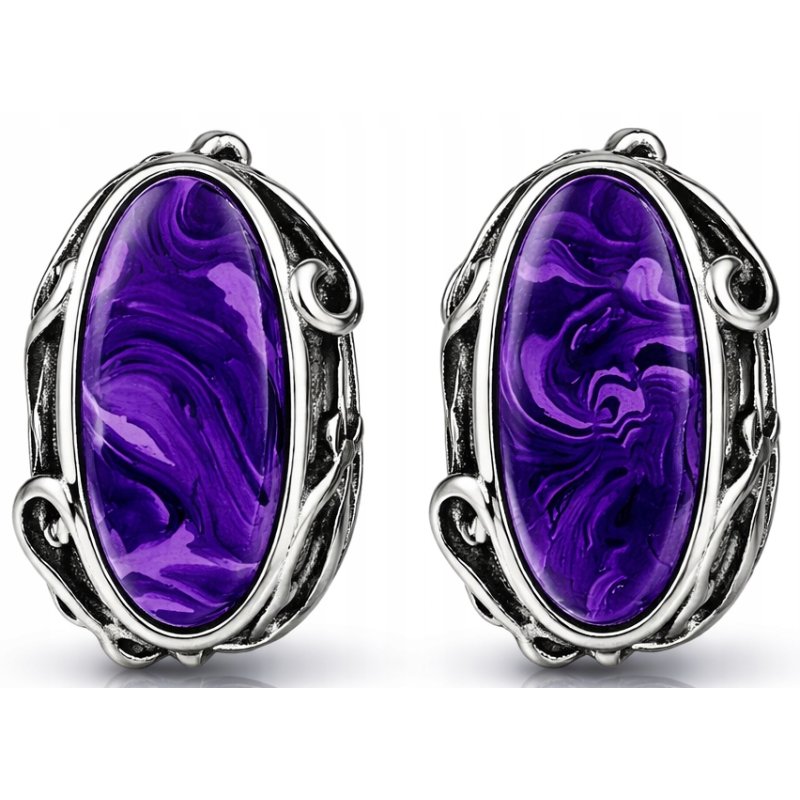 Kolczyki damskie srebrne wkrętki fioletowe sztyfty srebro 925 eleganckie