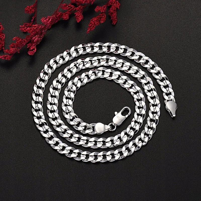 Szeroki łańcuszek męski srebrny łańcuch pancerka 8 mm 60 cm diamentowany