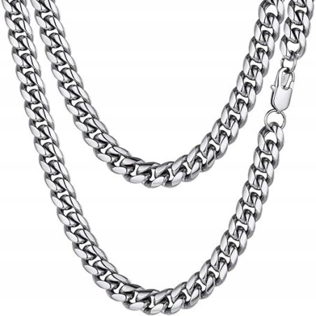 Szeroki srebrny łańcuszek męski pancerka stal szlachetna 10 mm 60 cm