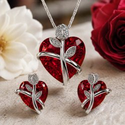 Srebrny komplet biżuterii swarovski serce róża srebro 925