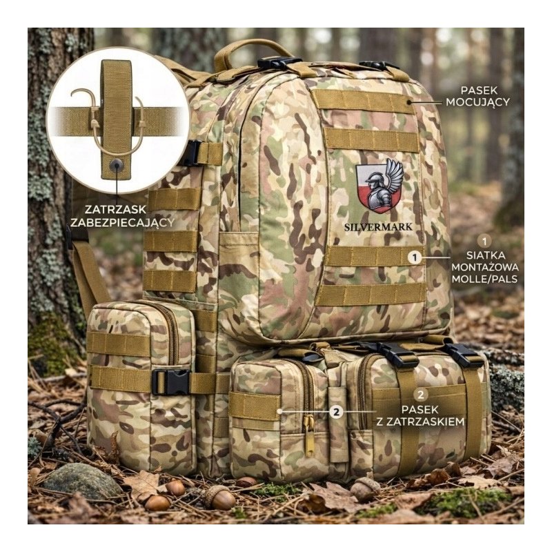 Plecak militarny taktyczny wojskowy turystyczny moro 50L survival Husarz
