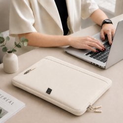 Kremowe beżowe etui na laptopa torba teczka pokrowiec 15,6-16,1 cali