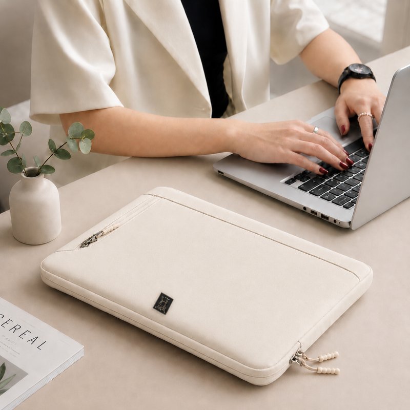 Kremowe beżowe etui na laptopa torba teczka pokrowiec 15,6-16,1 cali