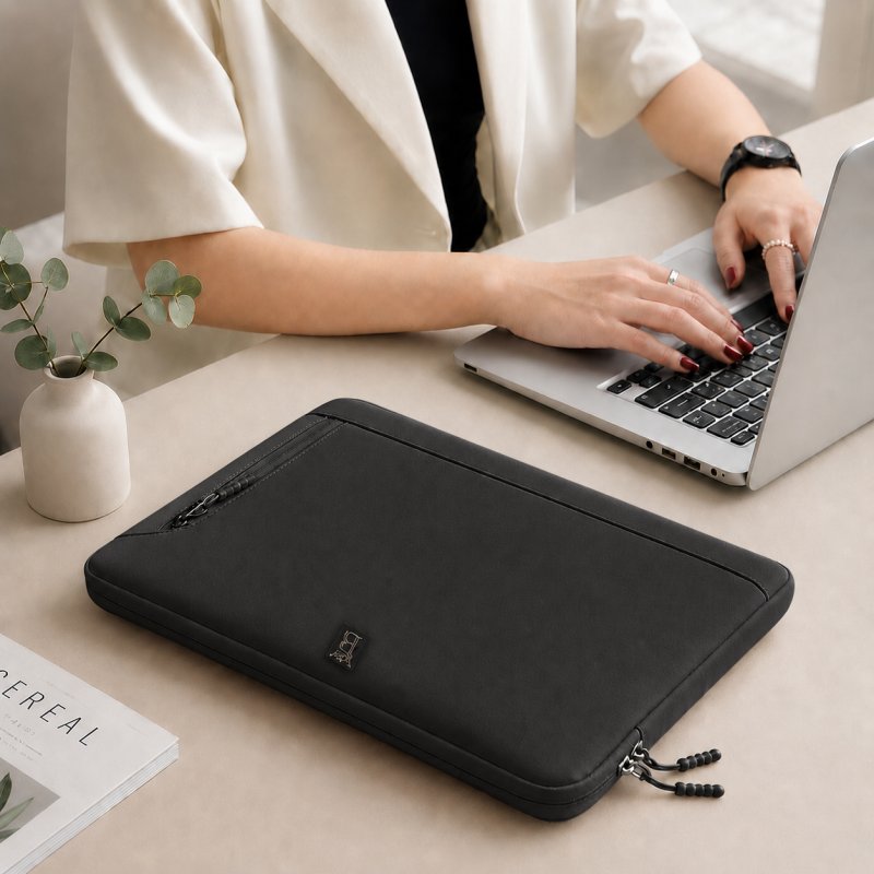 Czarne etui na laptopa torba teczka pokrowiec do pracy 15,6-16,1 cali