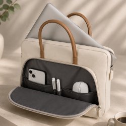 Kremowe beżowe etui torba teczka na laptopa 15,6-16,1" wodoodporna