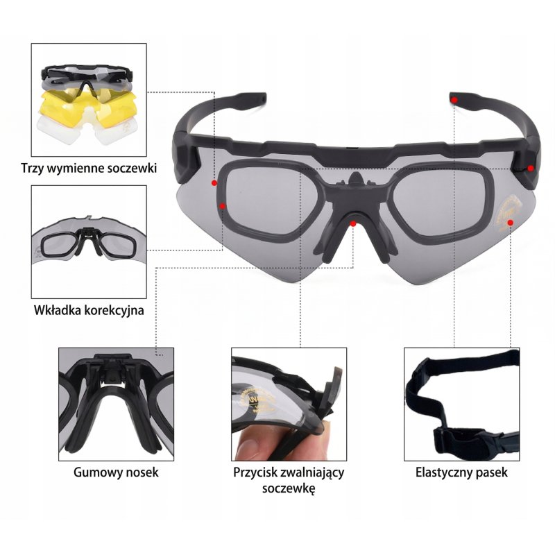 Gogle okulary ochronne taktyczne balistyczne militarne na strzelnicę do ASG
