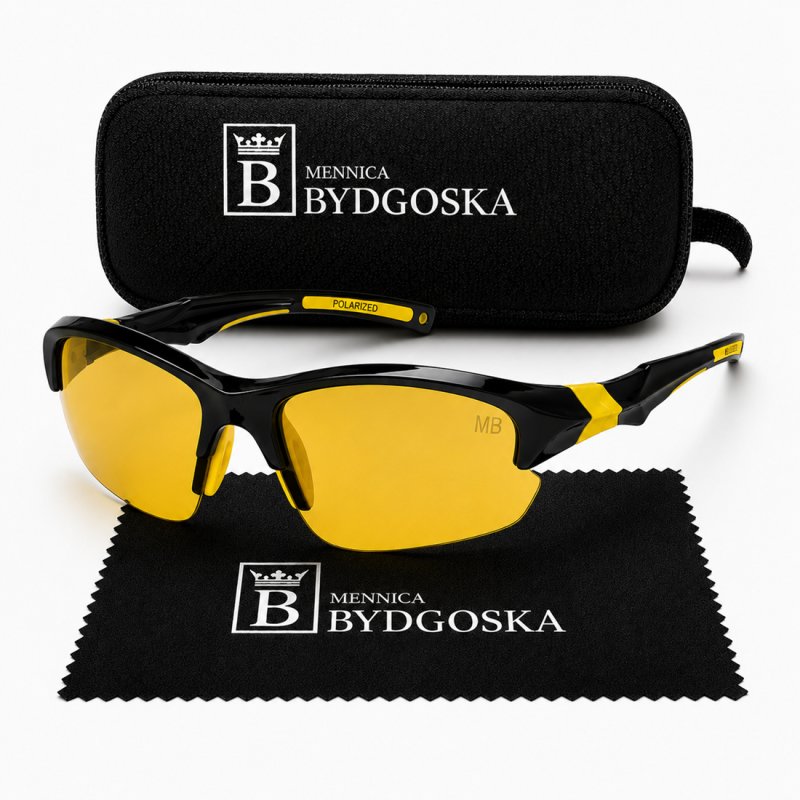 Okulary męskie MB rowerowe polaryzacyjne uv4 stylowe żółte czarne oprawki