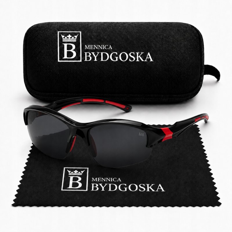 Okulary męskie MB rowerowe polaryzacyjne uv4 stylowe czarno czerwone sport