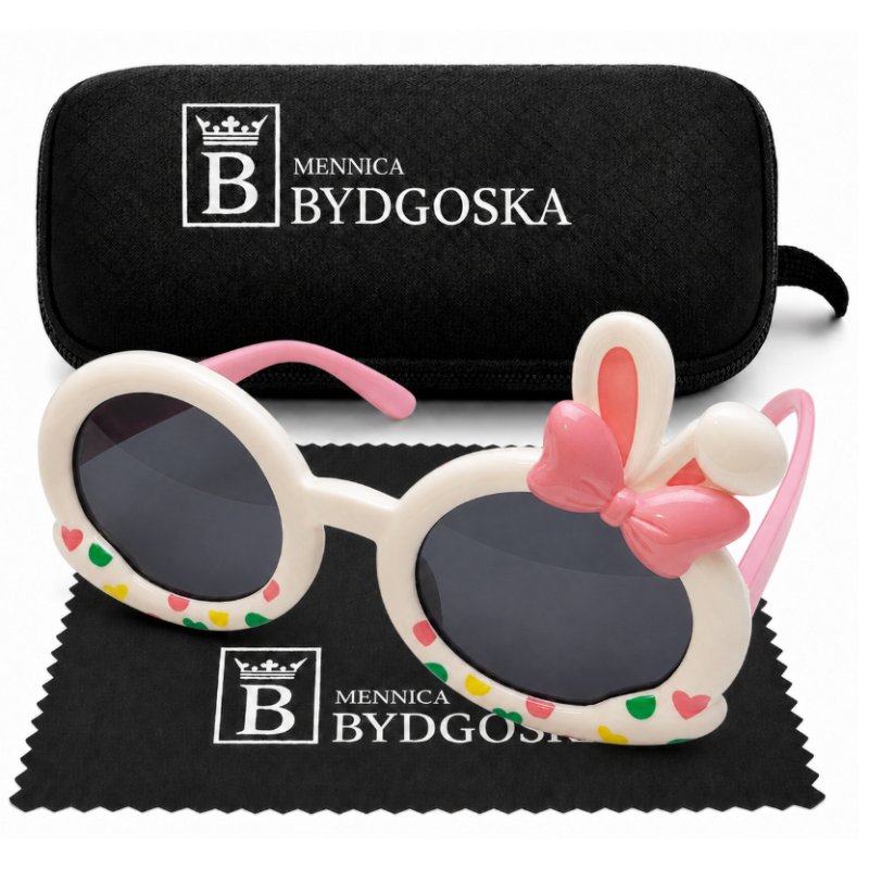 Okulary przeciwsłoneczne dla dzieci UV400 króliczek kokardka 2-9 lat białe