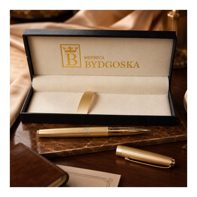 Długopis żelowy złoty elegancki na prezent ozdobnye etui czarny wkład