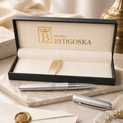Długopis żelowy srebrny elegancki na prezent ozdobne etui czarny wkład