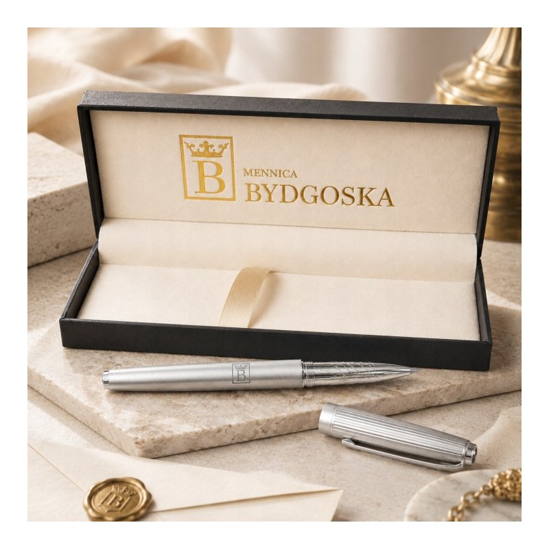 Długopis żelowy srebrny elegancki na prezent ozdobne etui czarny wkład