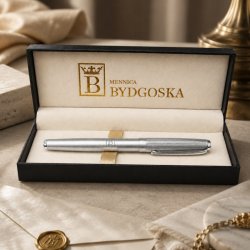 Długopis żelowy srebrny elegancki na prezent ozdobne etui czarny wkład