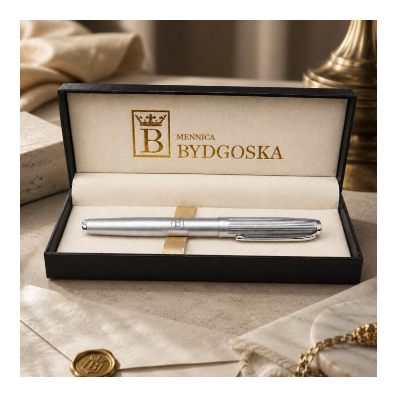Długopis żelowy srebrny elegancki na prezent ozdobne etui czarny wkład