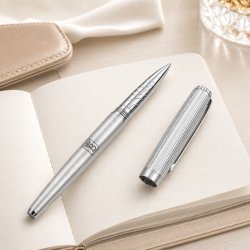 Długopis żelowy srebrny elegancki na prezent ozdobne etui czarny wkład