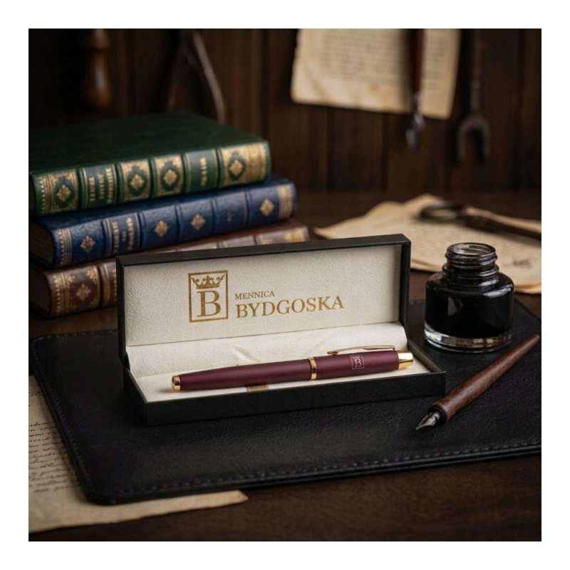 Długopis żelowy bordowy elegancki na prezent ozdobnye etui czarny wkład