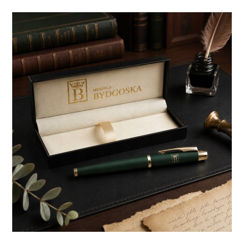 Długopis żelowy zielony elegancki na prezent ozdobnye etui czarny wkład