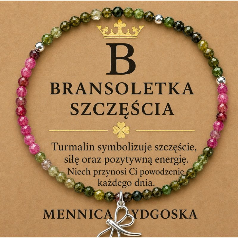 Bransoletka srebrna damska kolorowy turmalin ważka srebro 925