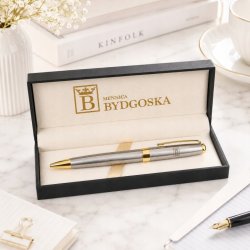 Srebrny długopis żelowy elegancki na prezent ozdobne etui czarny wkład