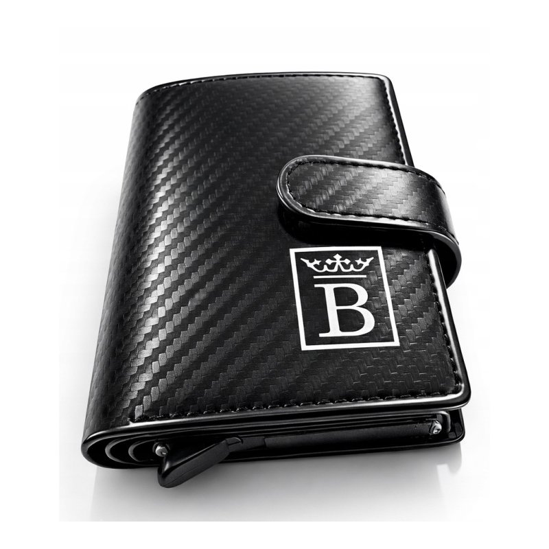 Card Holder portfel męski czarny z pudełkiem na karty eko skóra RFID