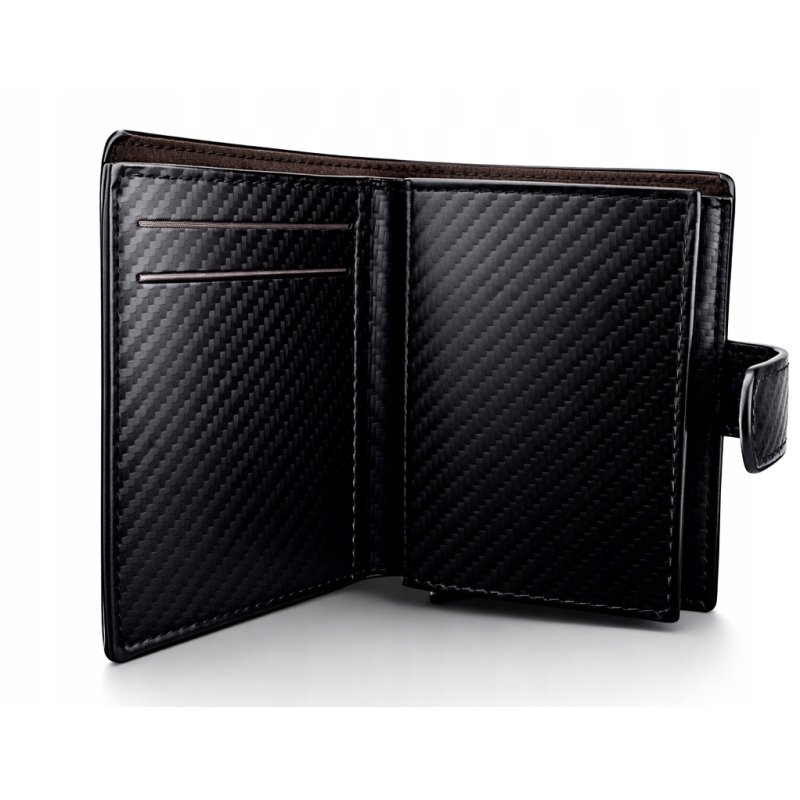 Card Holder portfel męski czarny z pudełkiem na karty eko skóra RFID