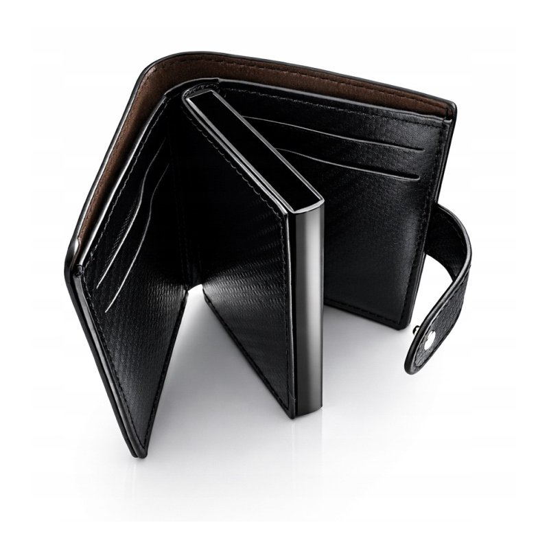 Card Holder portfel męski czarny z pudełkiem na karty eko skóra RFID
