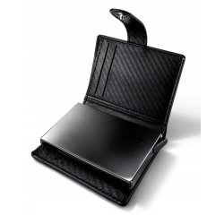 Card Holder portfel męski czarny z pudełkiem na karty eko skóra RFID