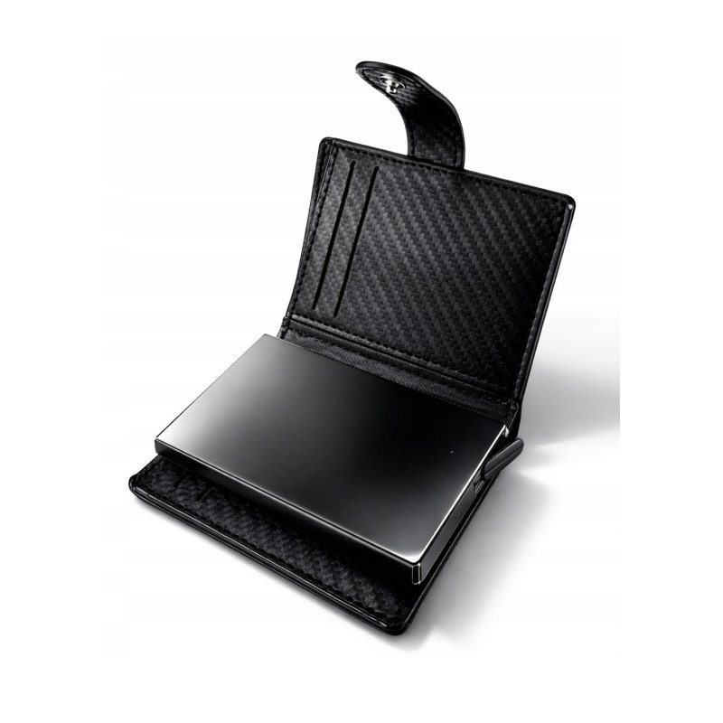 Card Holder portfel męski czarny z pudełkiem na karty eko skóra RFID
