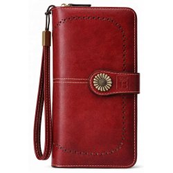 Portfel damski czerwony elegancki ze skóry eko karty gotówkę ochrona RFID