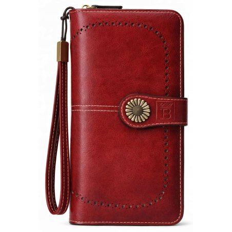 Portfel damski czerwony elegancki ze skóry eko karty gotówkę ochrona RFID