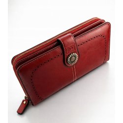 Portfel damski czerwony elegancki ze skóry eko karty gotówkę ochrona RFID