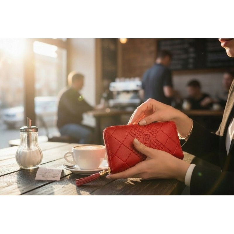 Portfel damski czerwony elegancki ze skóry eko karty gotówkę ochrona RFID