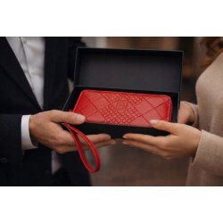 Portfel damski czerwony elegancki ze skóry eko karty gotówkę ochrona RFID