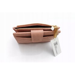 Portfel damski portmonetka różowa elegancka ze skóry eko karty gotówkę