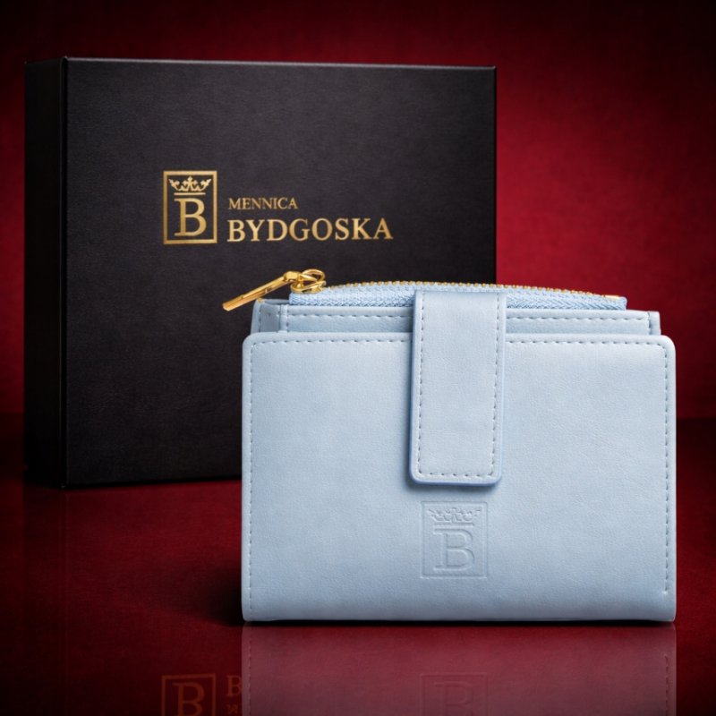 Portfel damski portmonetka niebieska elegancka ze skóry eko karty gotówkę