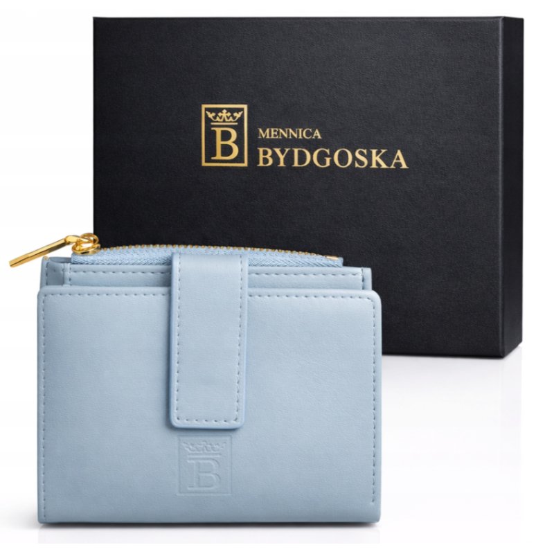 Portfel damski portmonetka niebieska elegancka ze skóry eko karty gotówkę